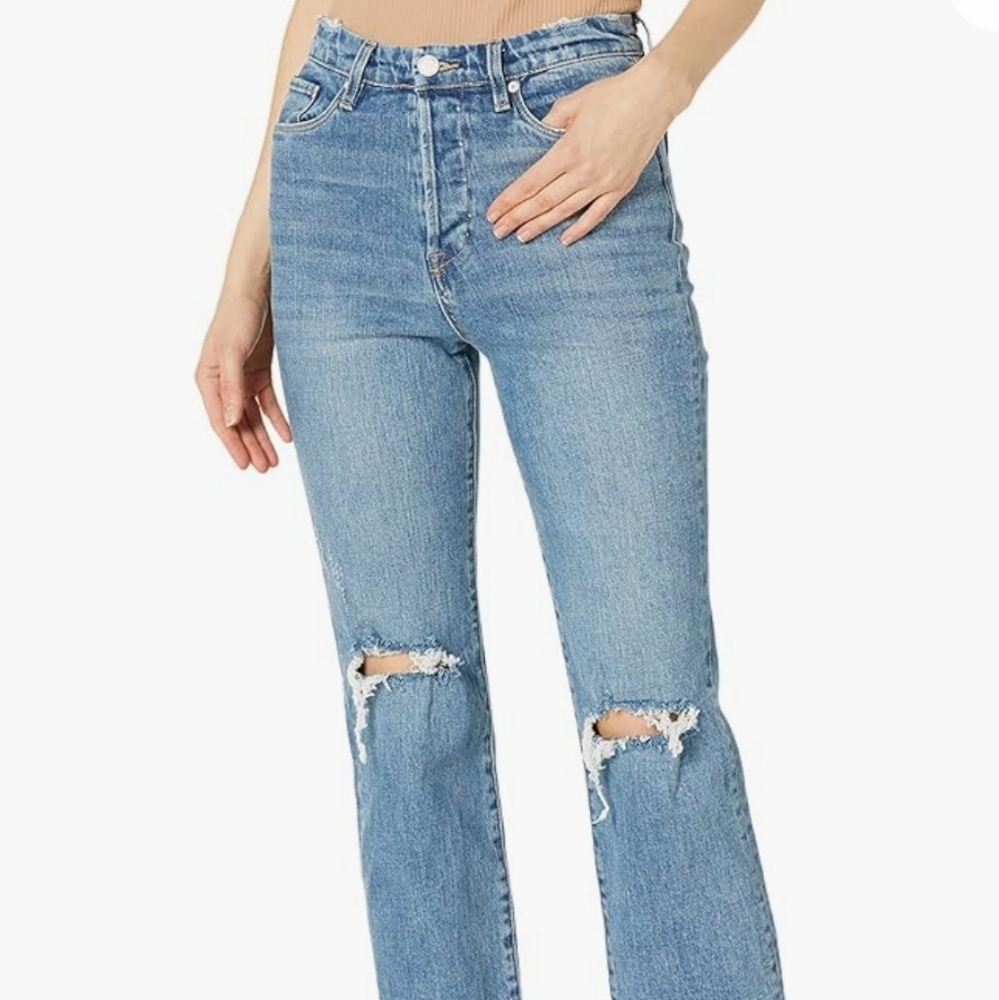NWT Blank NYC Baxter Ribcage Straight Distressed Ankle Crop Blue Jeans Holes 30